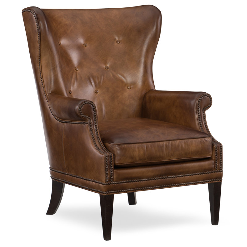 Hooker Furniture Maya 30" W Tufted Full Grain Leather Wingback Chair